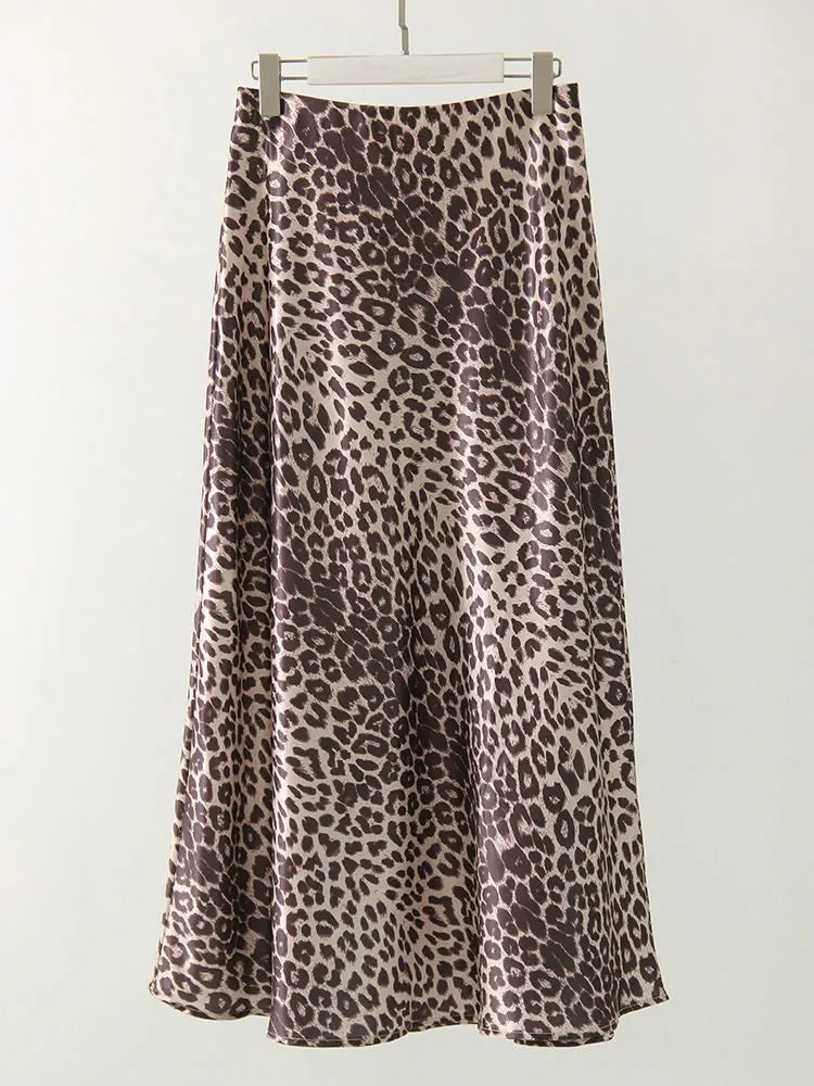 MiuKoMiYa Spring Satin Leopard Print Maxi Skirt Women High Waist A Line Office Slim Long Leopard Skirt For Women Elegant 2025