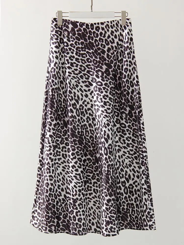 MiuKoMiYa Spring Satin Leopard Print Maxi Skirt Women High Waist A Line Office Slim Long Leopard Skirt For Women Elegant 2025